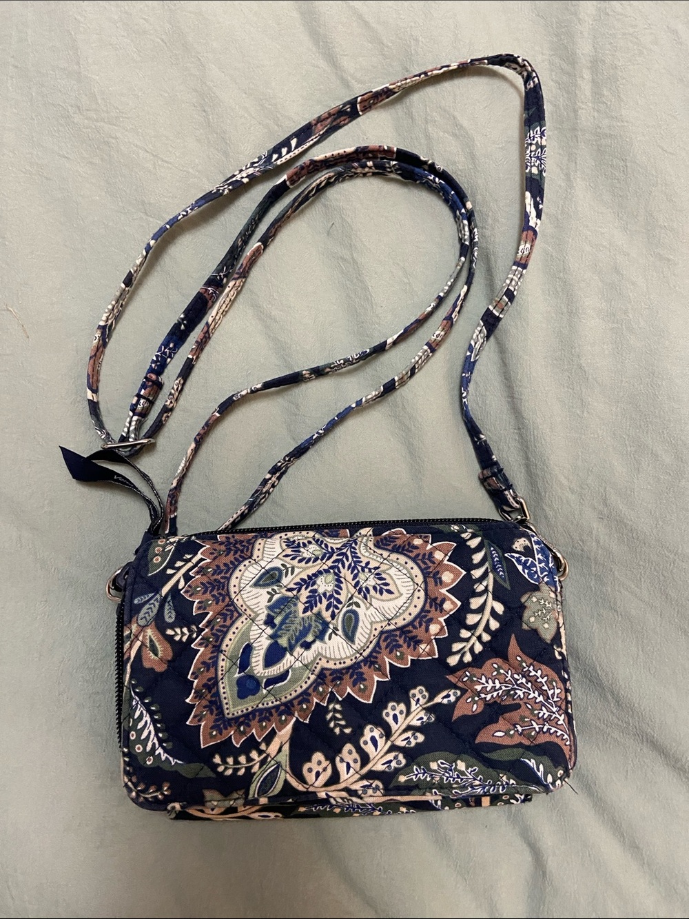 Vera Bradley Quilted Floral Crossbody Bag in Navy and Tan